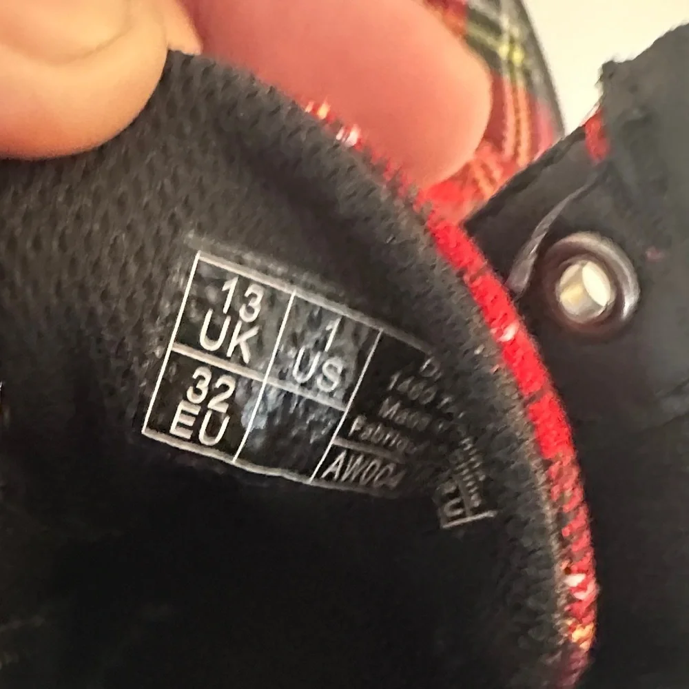 Dr. Martens Kid's Tartan Red Blue Plaid Lace-Up Boots Size‎ 1